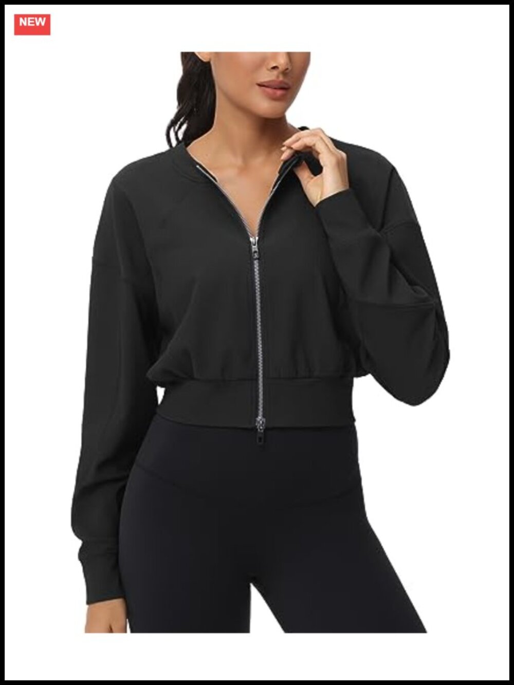 Cropped Full Zip Gym Jacket Athletic Track Top Ribbed High Stretch Long Sleeve